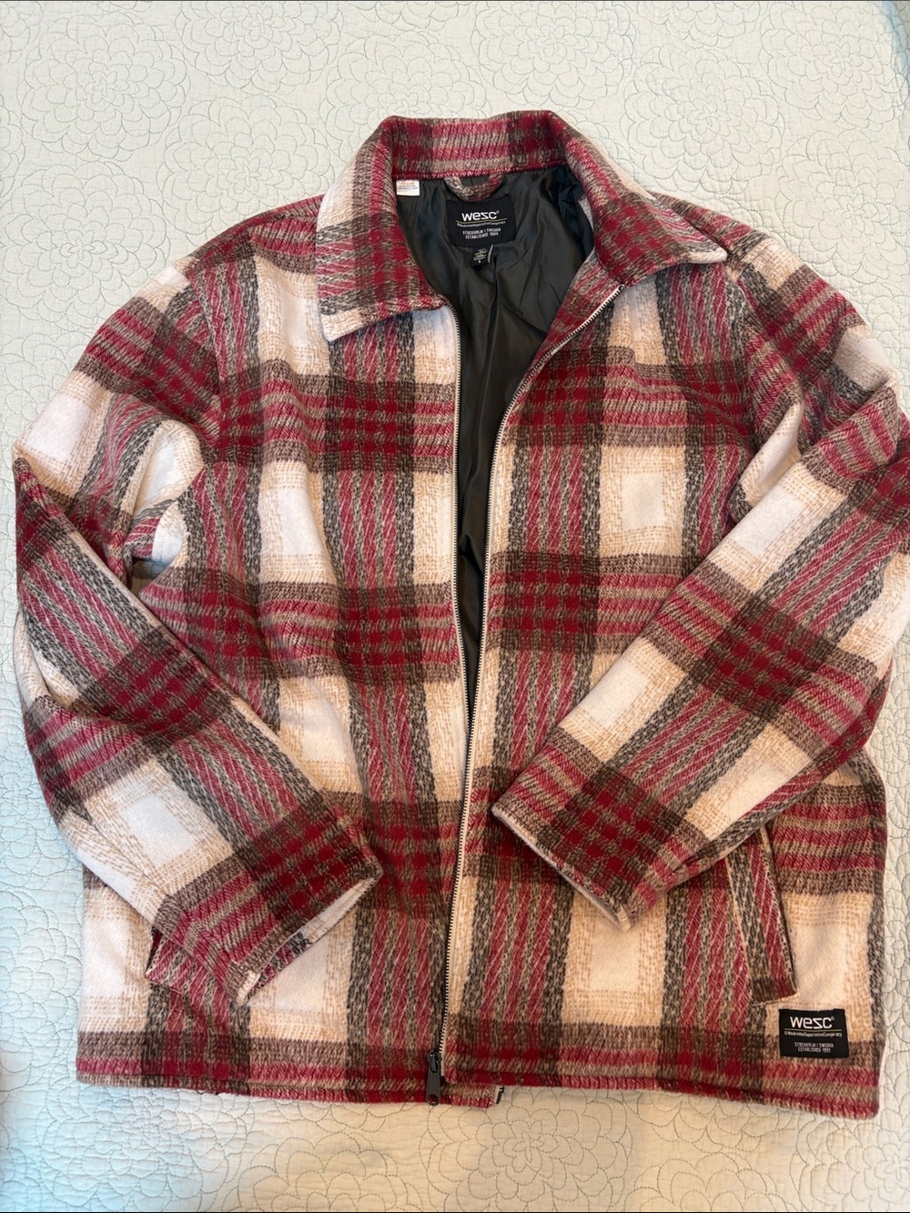Wesc Red and Cream Plaid Zip Shirt Jacket